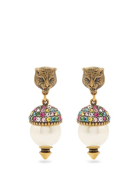 pearl gucci earrings|gucci embroidered earrings.